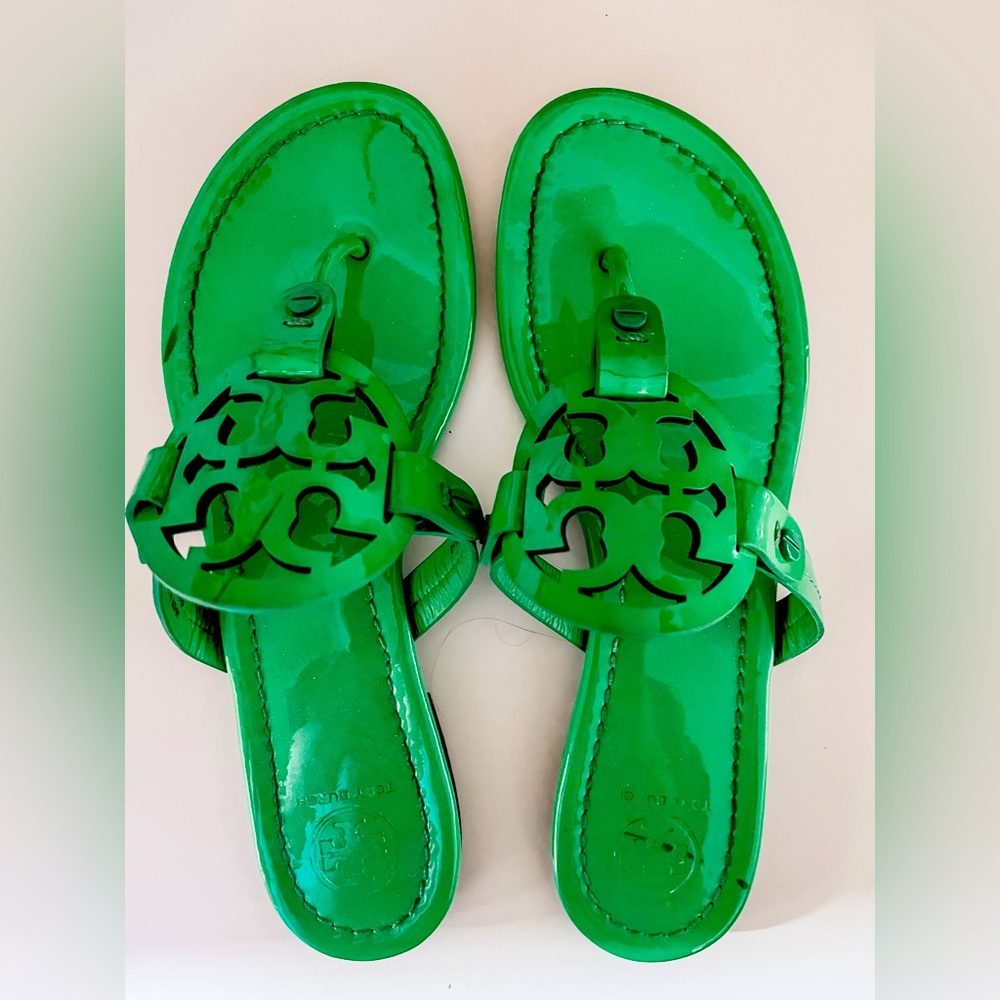Neon green Tory Burch Miller sandals